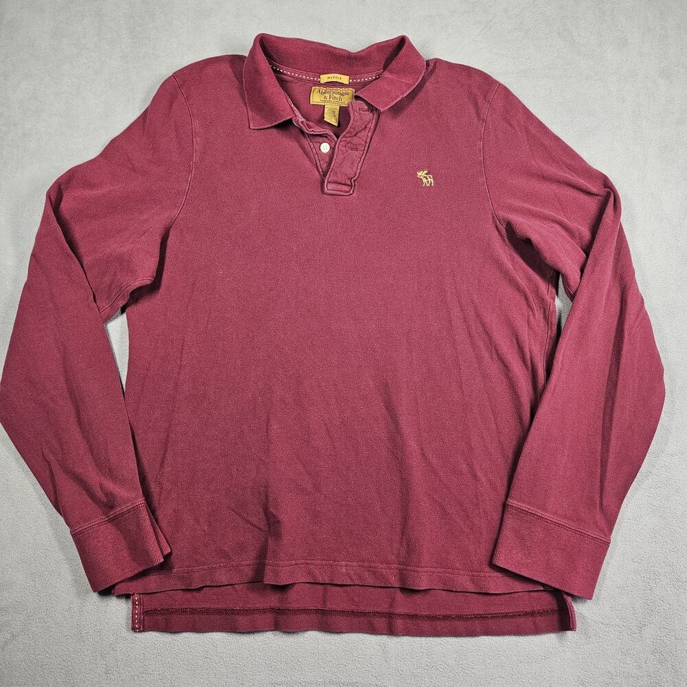 Vintage Abercrombie & Fitch Muscle Polo Shirt Mens XL Red Preppy Long Sleeve Y2K
